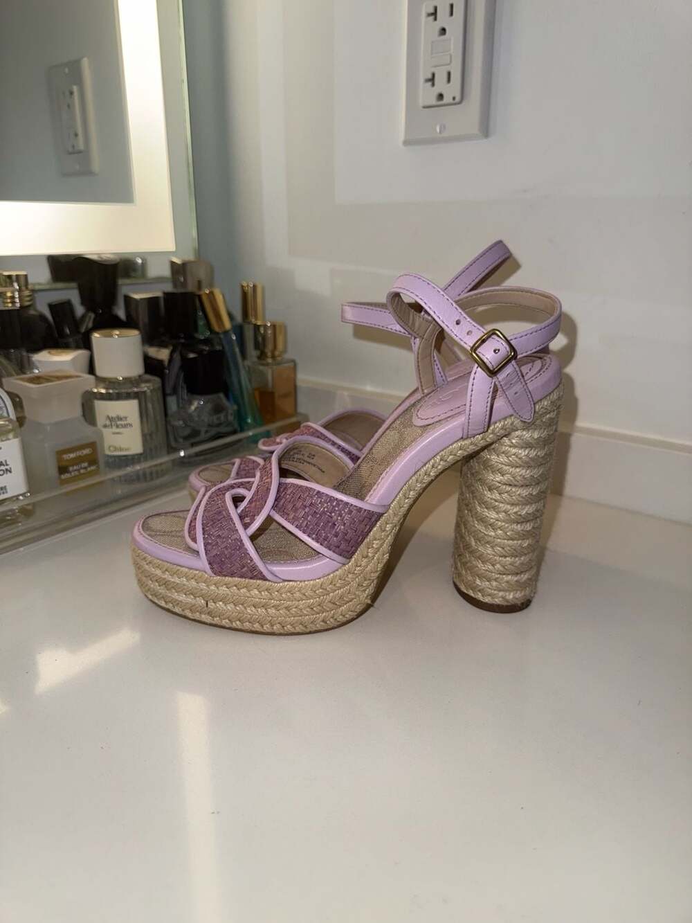 Coach Talina Violet Espadrille Raffia Platform Sandals Size 6